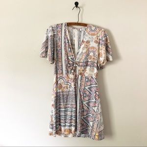 Olivaceous Printed Mini Drawstring Dress Sz M